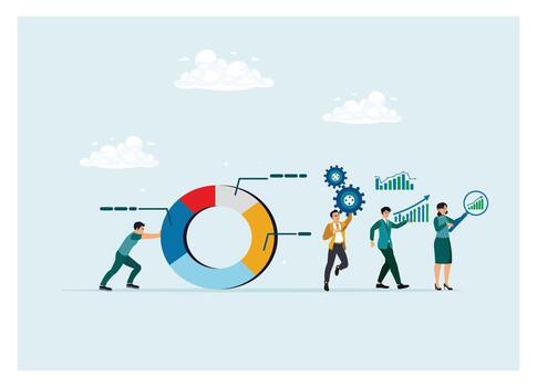 Team developing business insights using data, analytics, and collaboration. vector