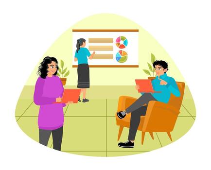 Teamwork Concept. Group Collaboration With Digital Tools in a Modern Workspace for Common Goal. vector