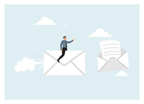 Entrepreneurs send messages to confirm project status. vector