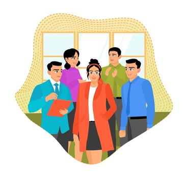 Happy Smiling Diverse Professional Business Team Standing in Office Setting. vector