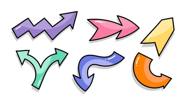 Arrows colorful set, Hand drawn Color Arrows, doodle marker decorative direction pointers element design collection vector