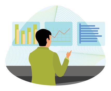 Person analyzing data on digital screens vector