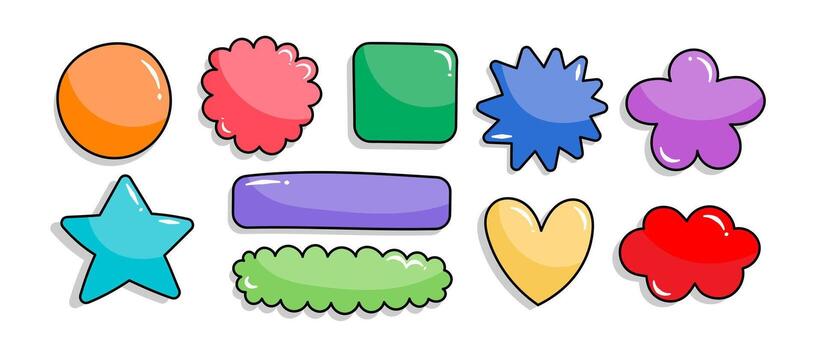 Hand drawn colorful label and badge shape set vector