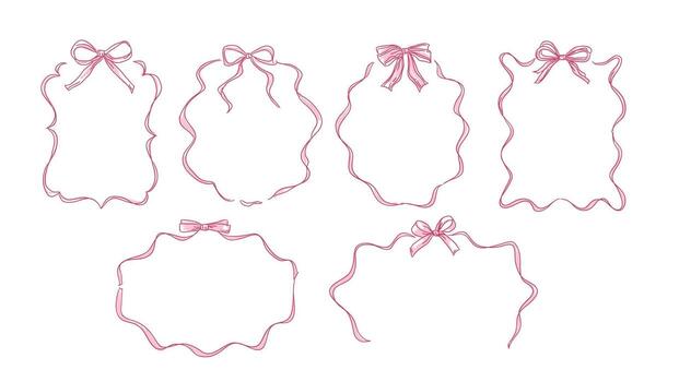Bow and ribbon wave frames set, hand drawn wavy edges frame vector