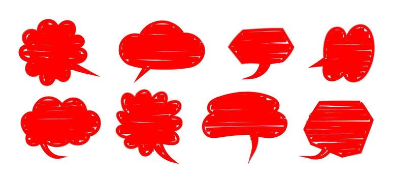 Set of Red Marker speech bubbles in Hand-drawn style , scribble brush strokes vector