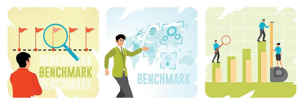 Illustration of benchmarking process and analysis vector