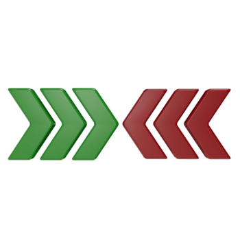 3d rendere verde frecce puntamento giusto e rosso frecce puntamento sinistra, simboleggiante di fronte indicazioni, conflitto, confronto, scelta, decisione fabbricazione, o contrasto png