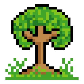 Green tree with pixel art isolated on white background vector
