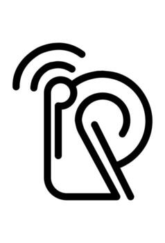 Outline icon of a wireless earpiece. Stylized wireless earbud with signal waves. Earpiece outline with signal icon. vector