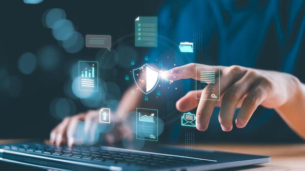 Cybersecurity concept focusing on secure data access, digital protection, and cloud infrastructure. Represents modern authentication, user identity control, and enterprise-level data governance. photo