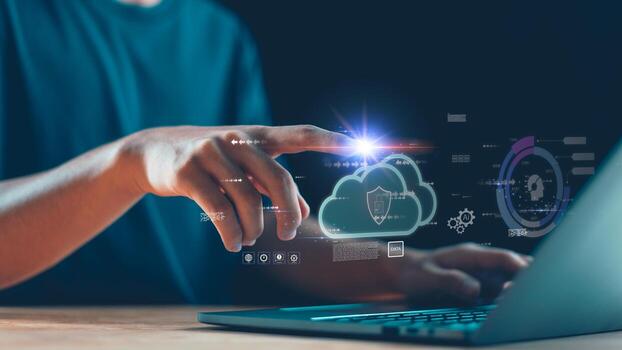 Empowering secure digital transformation through cloud computing, artificial intelligence, and intuitive user interaction. Perfect for cybersecurity, cloud access, and future tech innovation themes. photo