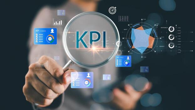 KPI measurement and data-driven performance evaluation are essential for business success. This concept highlights analytics, strategic goals, and corporate efficiency through modern visualization. photo