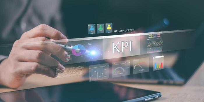 HR analytics dashboard displaying KPI metrics, employee performance tracking, and smart data visualization. Ideal for workforce optimization, business intelligence, and HR tech platforms. photo