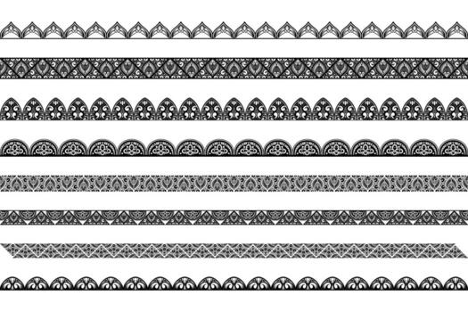 Set of borders for design and application of henna. Mehndi style. Decorative pattern in oriental style. vector