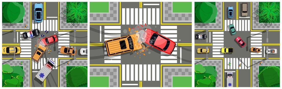Vehicle collision at busy intersection vector