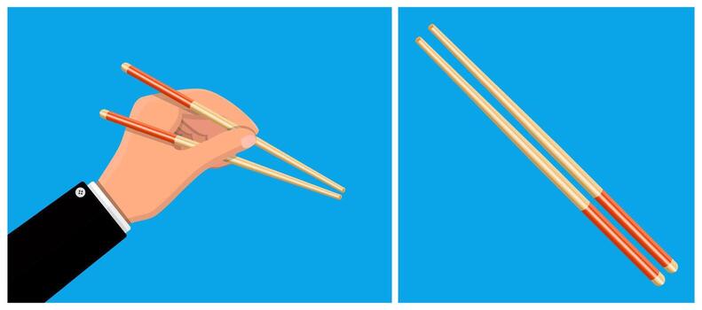 Hand holding chopsticks with red tips vector