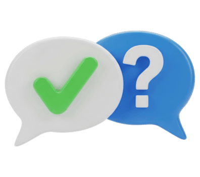 zwei Rede Luftblasen mit ein prüfen Kennzeichen und ein Frage Kennzeichen auf transparent Hintergrund png