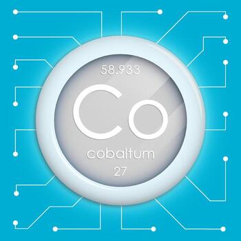 Realistic button with cobaltum symbol. Chemical element is cobalt. vector