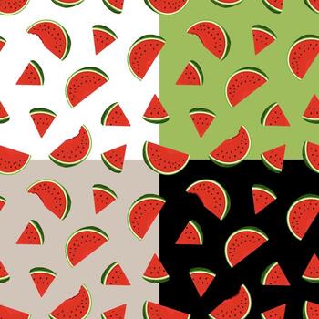 Set of seamless patterns with watermelon slice. Autumn harvest vector