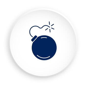 Silhouette of Metallic round bomb with wick icon in neomorphism style vector
