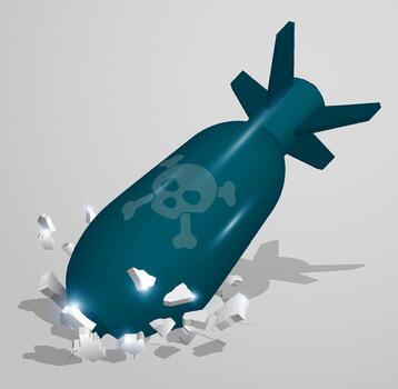 Isometric Bomb, mortar shell crashed into the ground at high speed and breaks into shards, cracks. Inflicting heavy damage vector