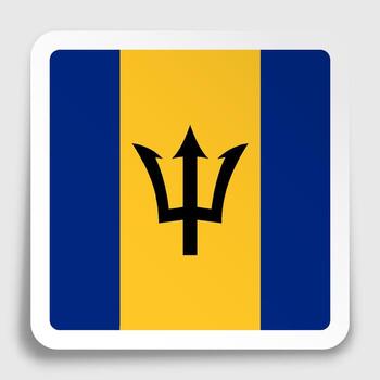 BARBADOS flag icon on paper square sticker with shadow. Button vector