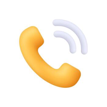 Yellow phone handset with signal ringing waves. Phone call, customer service, support, communication concept. 3d icon. Cartoon minimal style. vector