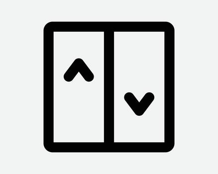 Elevator Line Icon with up down arrow. Outline graphic symbol sign of lift with arrows pointing descent ascent for office building floors at lobby vector