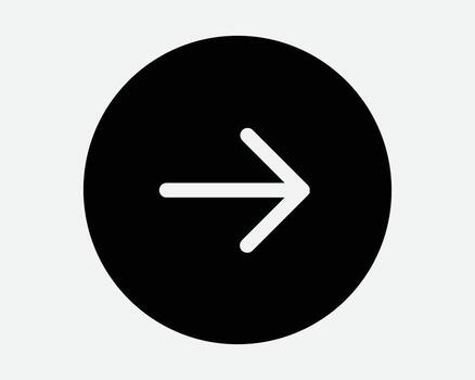 Right Arrow Round Circle Button Icon Direction Navigation Orientation Point Pointer Next Skip Ahead Forward Side Beside Sideway Movement Symbol Sign vector