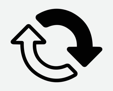 Circular Black White Arrow Refresh Redo Circle Spin Arrowhead Direction Spinning Rotate Repeat System Update Sync Reload Reset Change Process Symbol vector