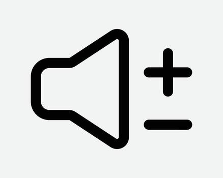 Speaker Volume Adjustment Up Down Radio Sound Adjust Dial Increase Decrease Plus Minus Black Outline Line Sign Symbol Audio Button Control Graphic vector