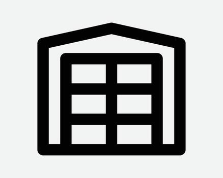 Storehouse Line Icon with storage unit. Outline graphic image sign symbol of warehouse building for storing cargo or shipping boxes and containers vector