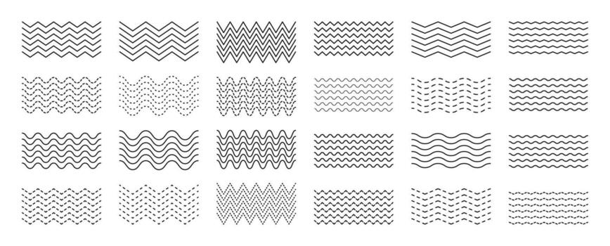 Waves lines with editable stroke. Thin outline background. Wavy ornament. Geometric pattern. Set of zigzag. underline. illustration vector