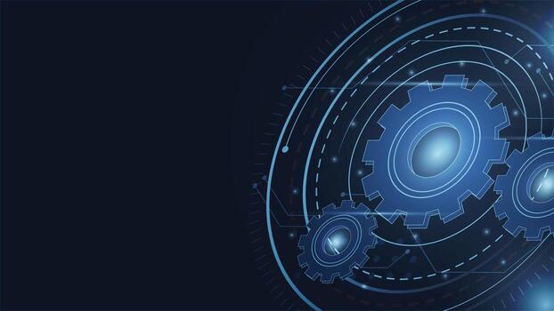 Modern futuristic background with glowing blue gears and digital circuits, perfect for technology, engineering, innovation, automation, mechanical and abstract design projects vector