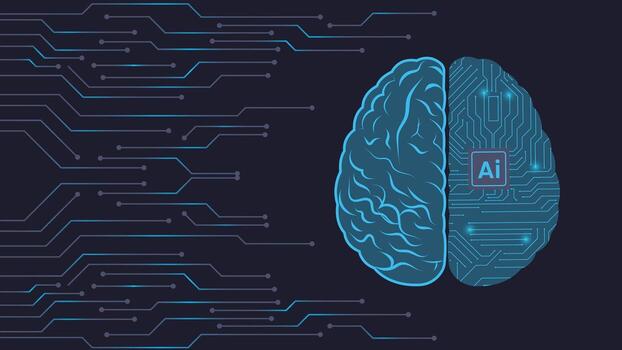 moderno ai cerebro antecedentes demostración azul circuitos y tecnología diseño, representando artificial inteligencia, digital innovación, máquina aprendizaje y futurista concepto vector