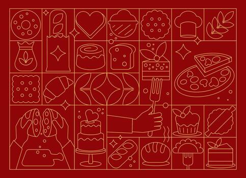 lineal y contorno modelo y antecedentes para panadería y culinario diseños vector