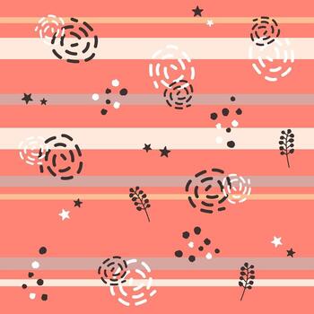 Pattern background illustration of randomly scattered colorful hand drawn style dots and striped circles vector