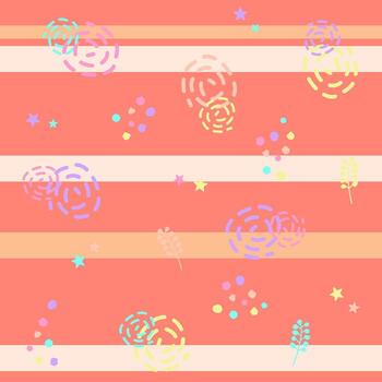 Pattern background illustration of scattered colorful hand drawn style dots and striped circles vector