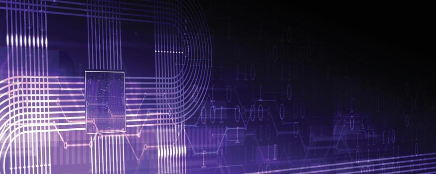 un púrpura tecnología antecedentes con un computadora pantalla vector