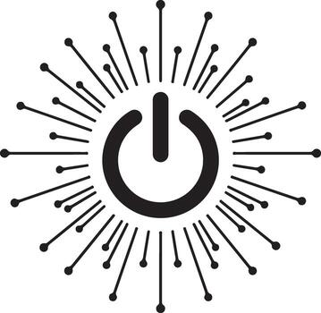 Futuristic Power Button Icon art with On Off Symbol and Energy Lines in Minimalist Black Silhouette on White Background vector