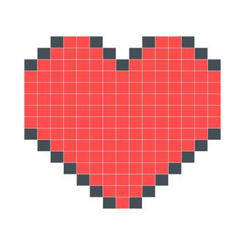 Pixel art illustration of a red heart in 8-bit retro style vector