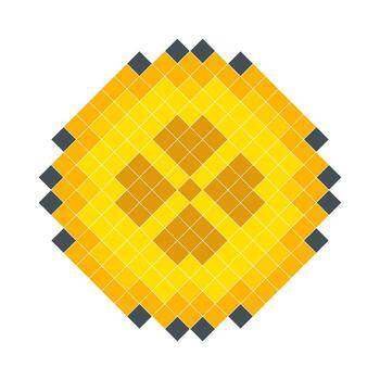 píxel Arte ilustración de un dorado moneda con geométrico cuadrado píxeles en retro 8 bits estilo vector