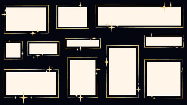 Set of golden frames with sparkles vector