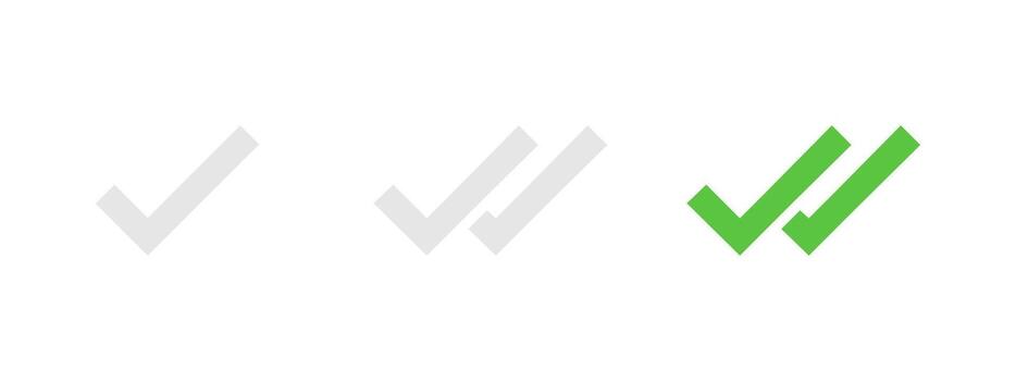 Check mark icon. Single and double ticks in green color illustration. Confirmation and read message status symbol. Used in chat, tasks, and notifications sign. vector