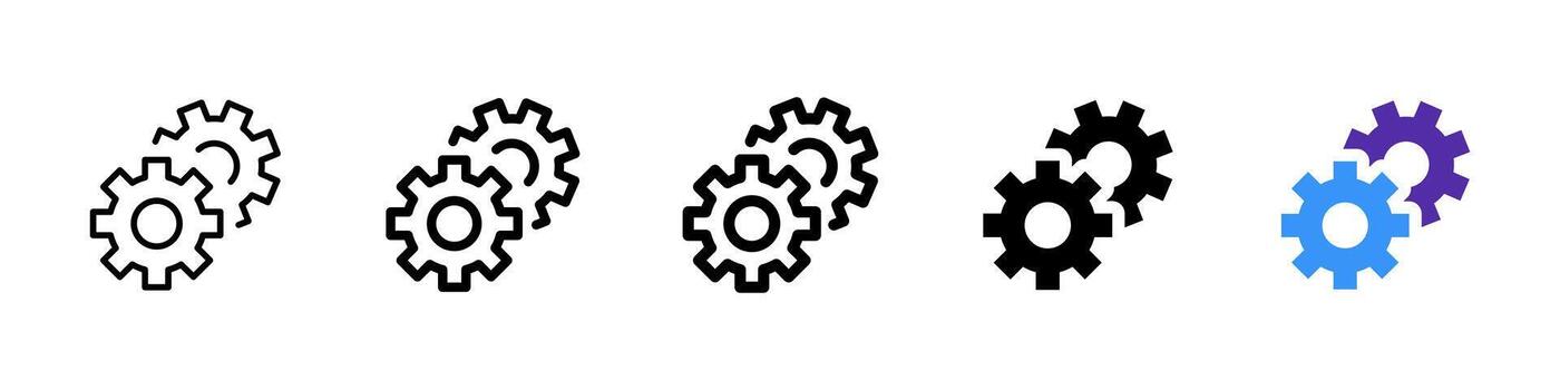 Gears icon. Two interlocking cogwheels mechanical configuration illustration. System optimization and automation symbol. Process control and engineering tools sign. Technology pictogram. vector