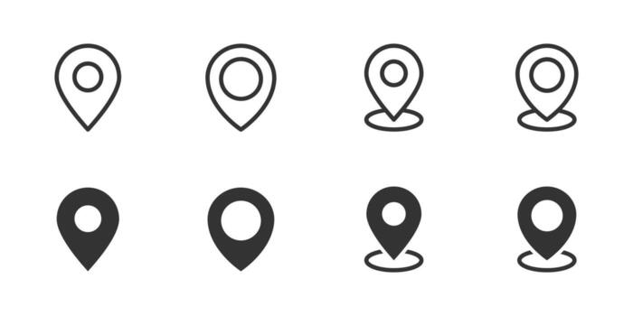 Location icon set. Map pin marker illustration. Used for marking positions and destinations symbol. Navigation and travel guide sign. GPS positioning and route planning pictogram. vector