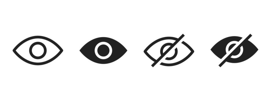 View icon. Open and closed eye symbols for showing or hiding content illustration. Privacy and visibility control in user interface symbol. Access management sign. Information toggle pictogram. vector