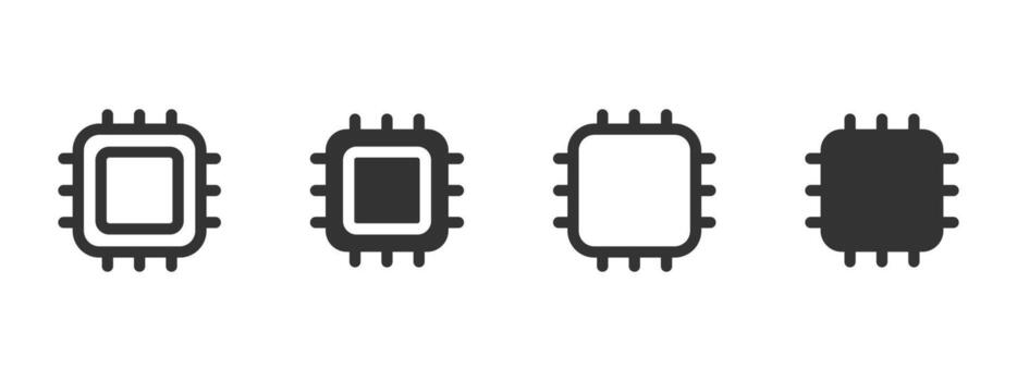 Processor icon. Microchip and CPU hardware illustration. Represents electronics, computing and digital technology system symbol. Useful for circuit, device and innovation sign. vector