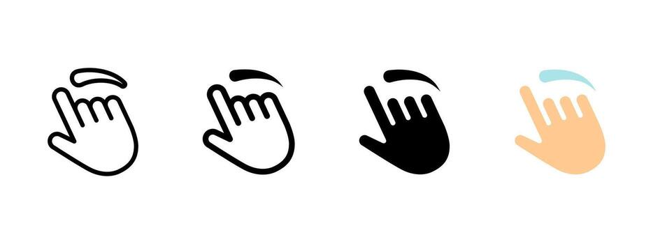 Touch screen icon. Hand gesture indicating swipe or tap illustration. Mobile interaction control symbol. Finger tap interface sign. Minimal gesture action pictogram. vector