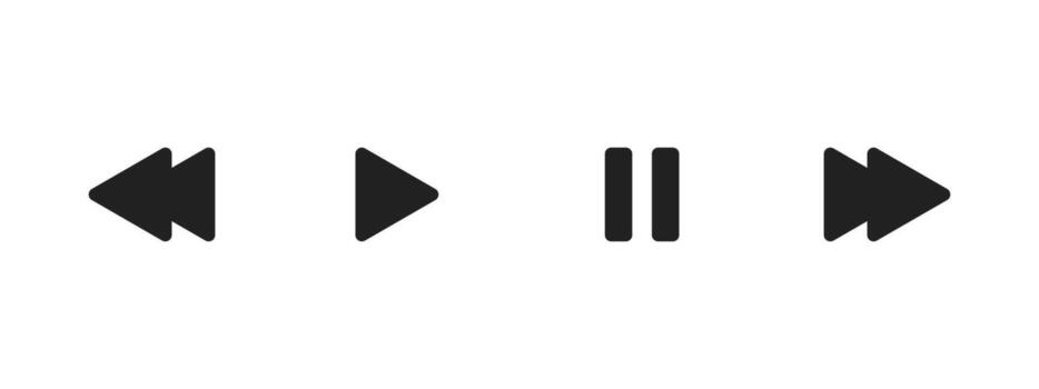 Play icon. Media player controls with rewind, play, pause and forward buttons illustration. Universal music or navigation symbol. Interface playback UI sign. Minimal control pictogram. vector
